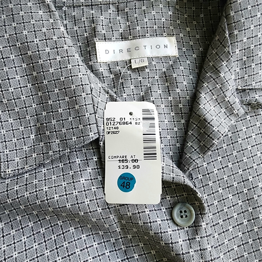Reaction Kenneth Cole Dress Shirt Top Men's Large New Tags Grey White Checkered - Picture 4 of 5